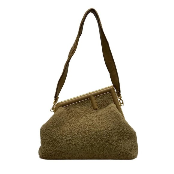 Auth FENDI First Medium Bag 8BP127 Light Brown Brown Mouton Leather Shoulder Bag - Picture 1 of 16